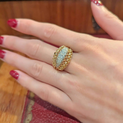 Bague 62 Dôme - Bague en or jaune, or blanc et diamants 58 Facettes 33373