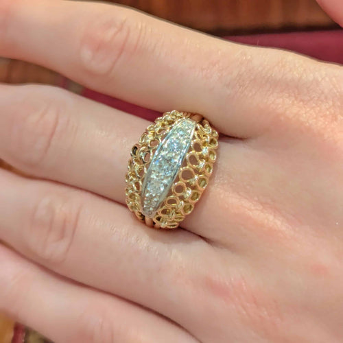 Bague 62 Dôme - Bague en or jaune, or blanc et diamants 58 Facettes 33373