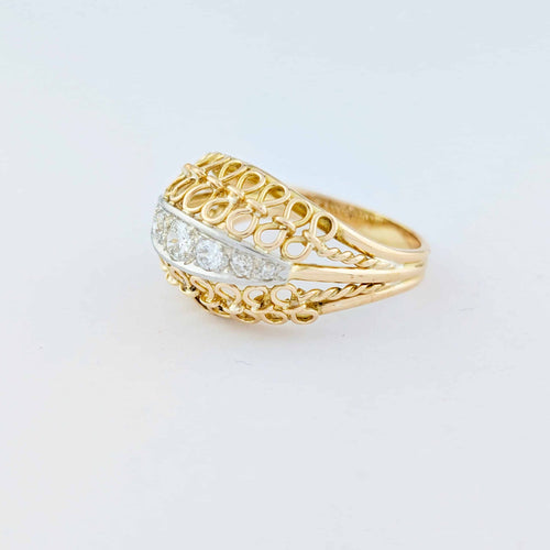 Bague 62 Dôme - Bague en or jaune, or blanc et diamants 58 Facettes 33373