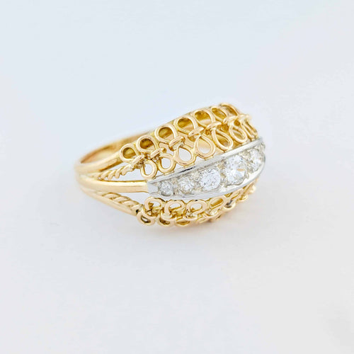 Bague 62 Dôme - Bague en or jaune, or blanc et diamants 58 Facettes 33373