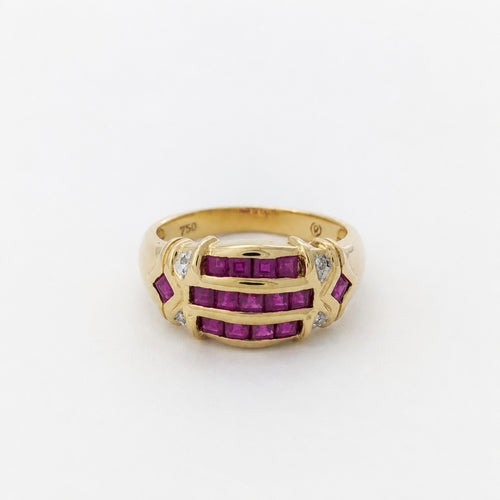 Bague 52 Bague en or jaune, rubis synthétiques et diamants 58 Facettes 32229