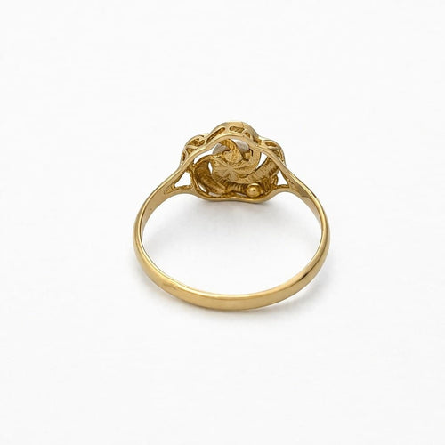 Bague 56 Bague fleur en or jaune et blanc 18 carats avec perle 58 Facettes 32233
