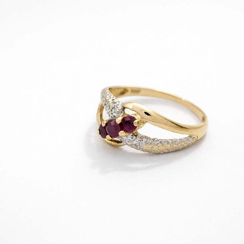 Bague 53 Bague croisée en or jaune, or blanc, diamants et rubis 58 Facettes 32235