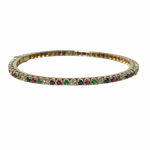 Bracelet Bracelet rivière - Bracelet jonc en or jaune 18 carats, diamants, rubis, saphirs, émeraudes 58 Facettes 332
