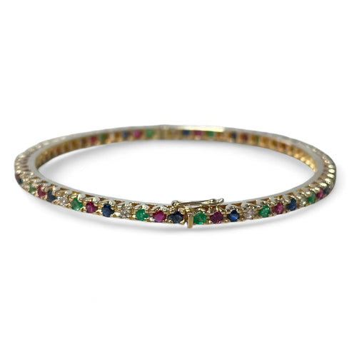 Bracelet Bracelet rivière - Bracelet jonc en or jaune 18 carats, diamants, rubis, saphirs, émeraudes 58 Facettes 332