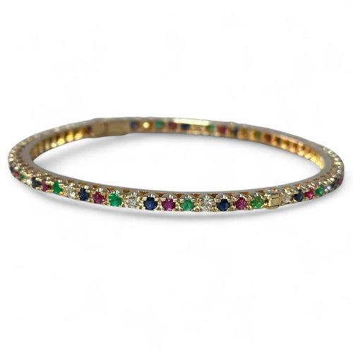 Bracelet Bracelet rivière - Bracelet jonc en or jaune 18 carats, diamants, rubis, saphirs, émeraudes 58 Facettes 332
