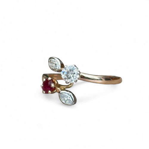 Bague 53 Toi et Moi - Bague rubis et diamant en or rose 18 carats 58 Facettes 295