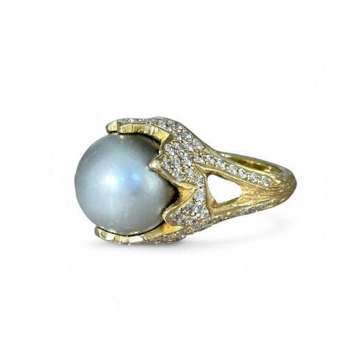 Bague 53 Samira 13 - Bague en or jaune 18 carats perle de Tahiti et diamants 58 Facettes 219