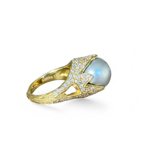 Bague 53 Samira 13 - Bague en or jaune 18 carats perle de Tahiti et diamants 58 Facettes 219