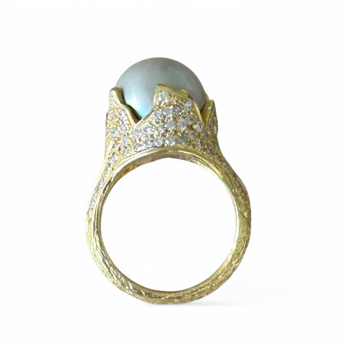 Bague 53 Samira 13 - Bague en or jaune 18 carats perle de Tahiti et diamants 58 Facettes 219