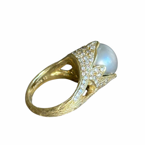 Bague 53 Samira 13 - Bague en or jaune 18 carats perle de Tahiti et diamants 58 Facettes 219