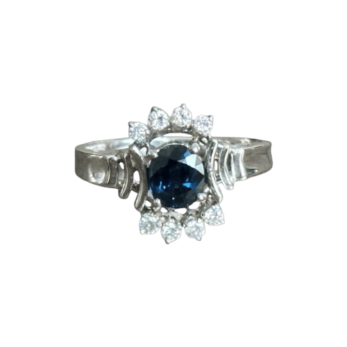 Bague 54 Bague marguerite saphir et diamants en or blanc 18 carats 58 Facettes 147