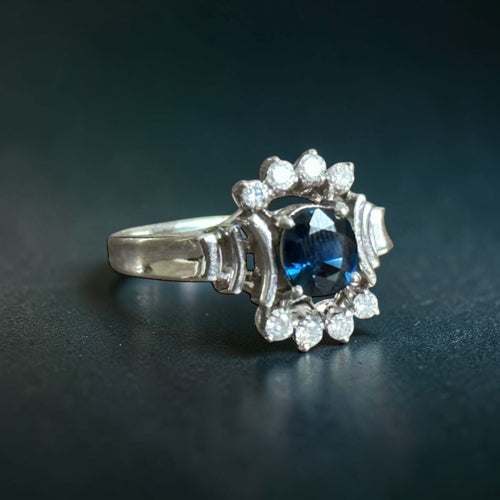 Bague 54 Bague marguerite saphir et diamants en or blanc 18 carats 58 Facettes 147