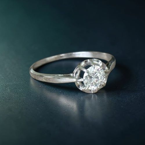 Bague 55 Solitaire - Bague ancienne en or blanc 18 carats avec diamant 0,50 ct 58 Facettes 198