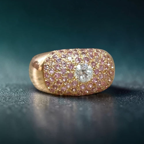 Bague 54 Bague dôme en or rose 18 carats avec diamant et saphirs roses 58 Facettes 197