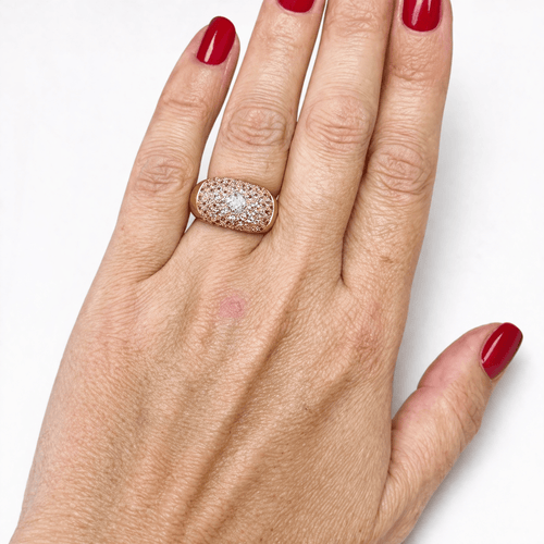 Bague 54 Bague dôme en or rose 18 carats avec diamant et saphirs roses 58 Facettes 197