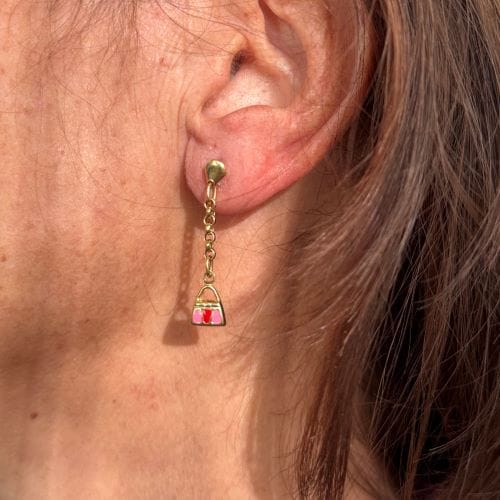 Boucles d'oreilles Boucles d’oreilles pendantes à borsettes en or jaune 18 ct émaillé 58 Facettes 34601