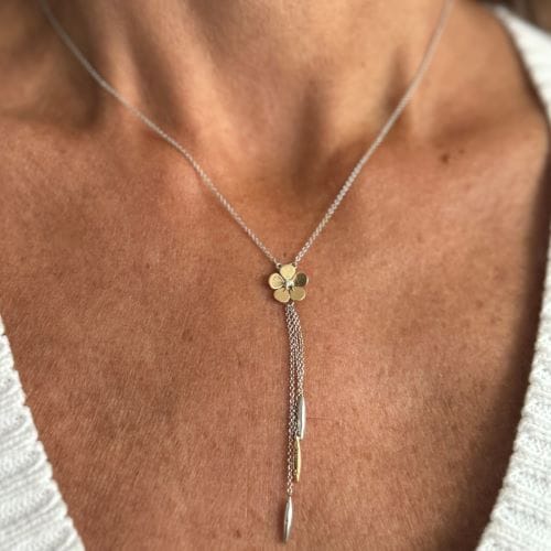 Collier Comete - Collier fleur en or rose et or blanc 18 ct avec diamant 58 Facettes 31903