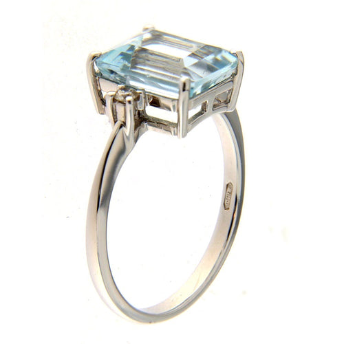 Bague 54 Guidetti - Bague en or blanc avec aigue-marine et diamants 58 Facettes G3692