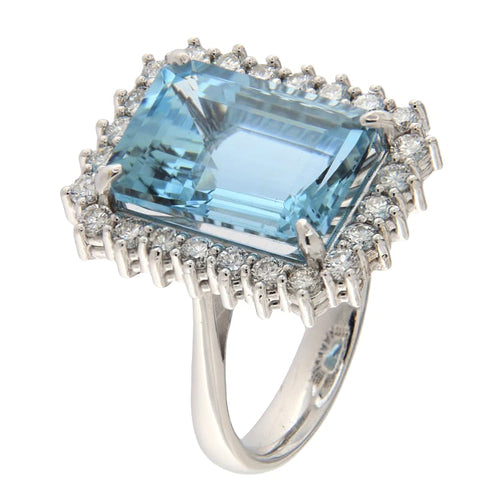 Bague Guidetti - Bague en or blanc avec aigue-marine et diamants 58 Facettes G3538