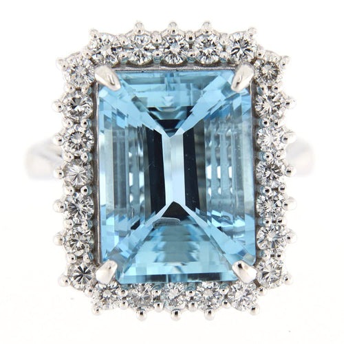 Bague Guidetti - Bague en or blanc avec aigue-marine et diamants 58 Facettes G3538