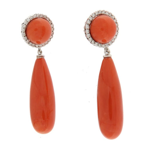 Boucles d'oreilles Guidetti - Boucles d'oreilles pendantes en or blanc, coraux et diamants 58 Facettes G3136
