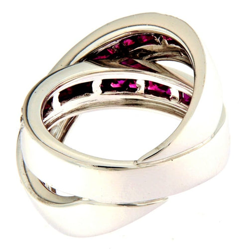 Bague Guidetti - Bague à fasces croisées en or blanc rubis et diamants 58 Facettes G3113