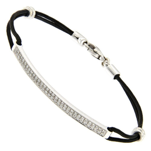 Bracelet Guidetti - Bracelet en or blanc et diamants avec cordon noir 58 Facettes G2433