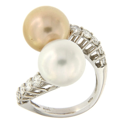 Bague Guidetti - Bague contrarié en or blanc, diamants et perles d'eau douce 58 Facettes G2436