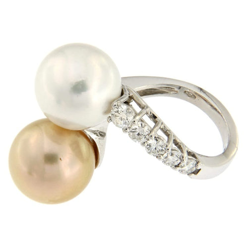 Bague Guidetti - Bague contrarié en or blanc, diamants et perles d'eau douce 58 Facettes G2436