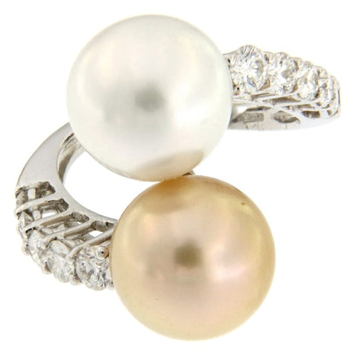 Bague Guidetti - Bague contrarié en or blanc, diamants et perles d'eau douce 58 Facettes G2436
