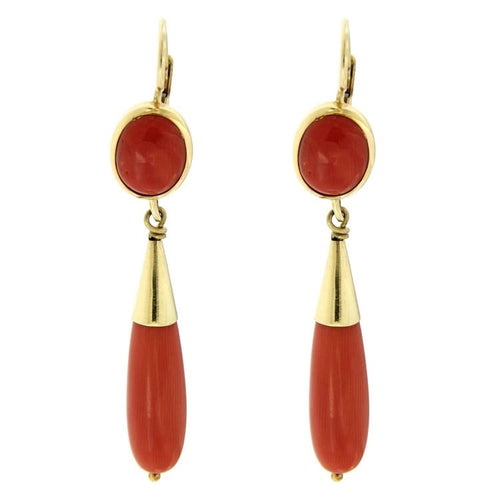 Boucles d'oreilles Guidetti - Boucles d'oreilles pendantes en or jaune et corail 58 Facettes G2254