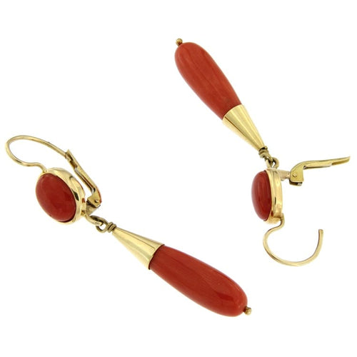 Boucles d'oreilles Guidetti - Boucles d'oreilles pendantes en or jaune et corail 58 Facettes G2254