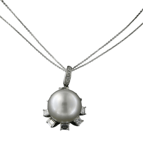 Pendentif Guidetti - Girocollo en or blanc, perle australienne et diamants baguette 58 Facettes G2197