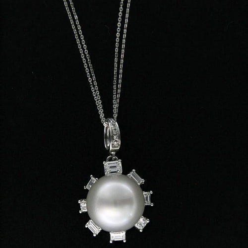 Pendentif Guidetti - Girocollo en or blanc, perle australienne et diamants baguette 58 Facettes G2197