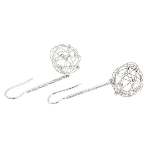 Boucles d'oreilles Guidetti - Boucles d'oreilles pendantes boule en or blanc et diamants 58 Facettes G2655