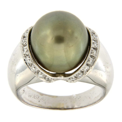 Bague Guidetti - Bague en or blanc avec perle Tahiti et diamants 58 Facettes G2639