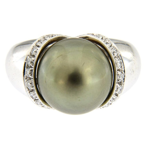 Bague Guidetti - Bague en or blanc avec perle Tahiti et diamants 58 Facettes G2639