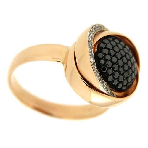Bague 56 K di Kuore - Bague en or rose avec diamants blancs et noirs 58 Facettes G1348