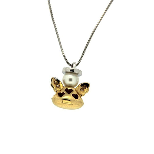 Collier Angioletto - Collier en or blanc et or jaune, diamants et perle 58 Facettes G332