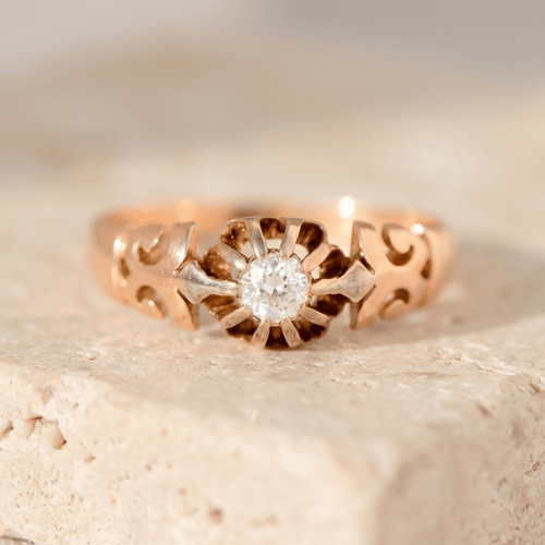 Bague 52 Solitaire ancien - Bague en or rose 585 avec diamant taille ancienne 58 Facettes HJ250185