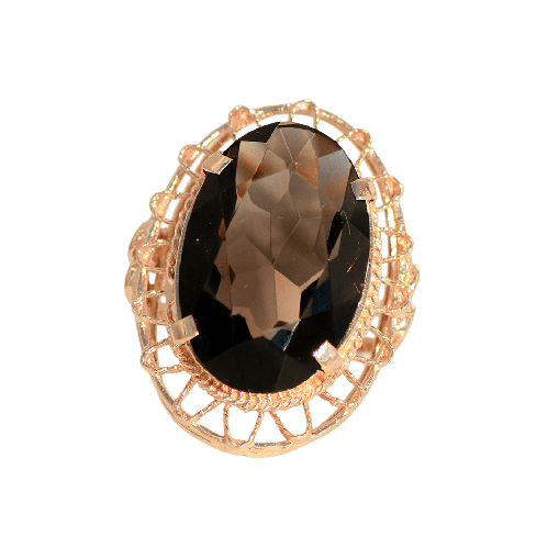 Bague 56 Jugendstil - Bague en or 14K avec grand quartz fumé 58 Facettes HJ250138