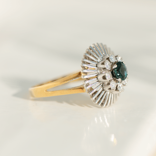 Bague 57 Bague vintage en or jaune et or blanc 14K avec saphir et diamants 58 Facettes