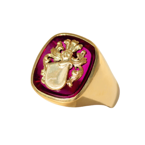 Bague 55.5 Vintage - Bague chevalière en or jaune 18 carats avec rubis synthétique 58 Facettes HJ250158