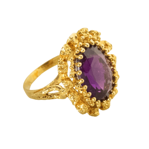 Bague 53.5 Bague vintage en or jaune 14 carats et améthyste 58 Facettes HJ250105