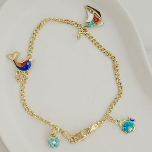 Bracelet Bracelet poissons en or jaune 14K avec pendentifs émaillés 58 Facettes 3138