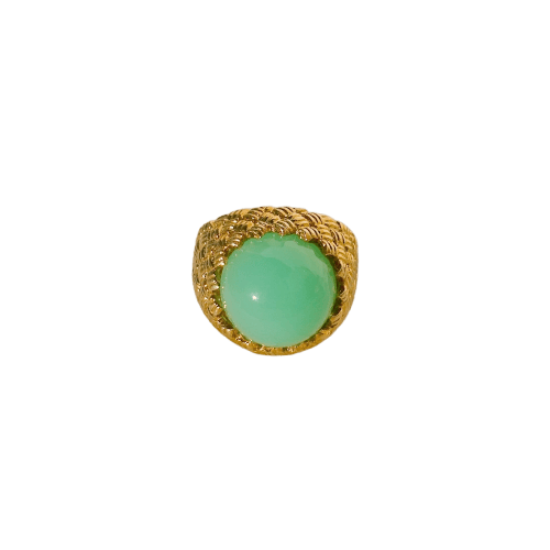 Bague 52.5 Bague vintage en or jaune 18 carats avec cabochon de chrysoprase 58 Facettes 2884