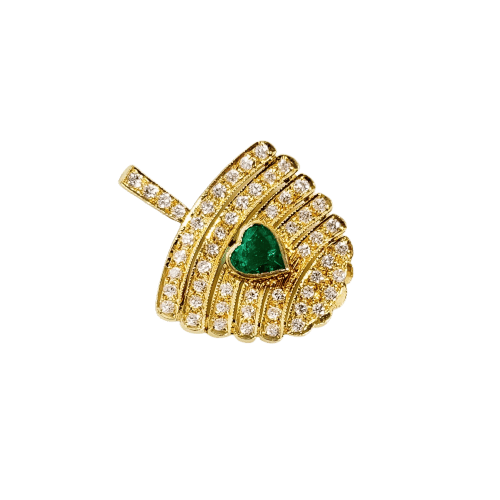 585 yellow gold pendant with heart-shaped emerald and diamonds 