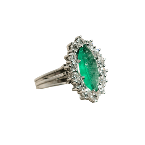 Bague 52.5 Bague en or blanc 14 carats - émeraude et diamants 58 Facettes 2977