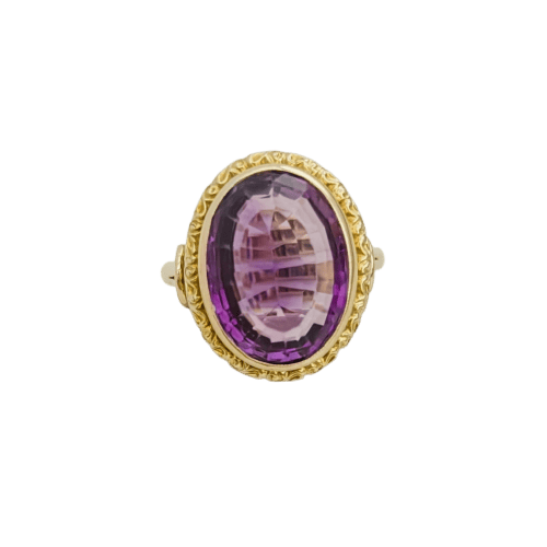 Bague 67 Bague vintage en or jaune 14K avec améthyste 58 Facettes 3135